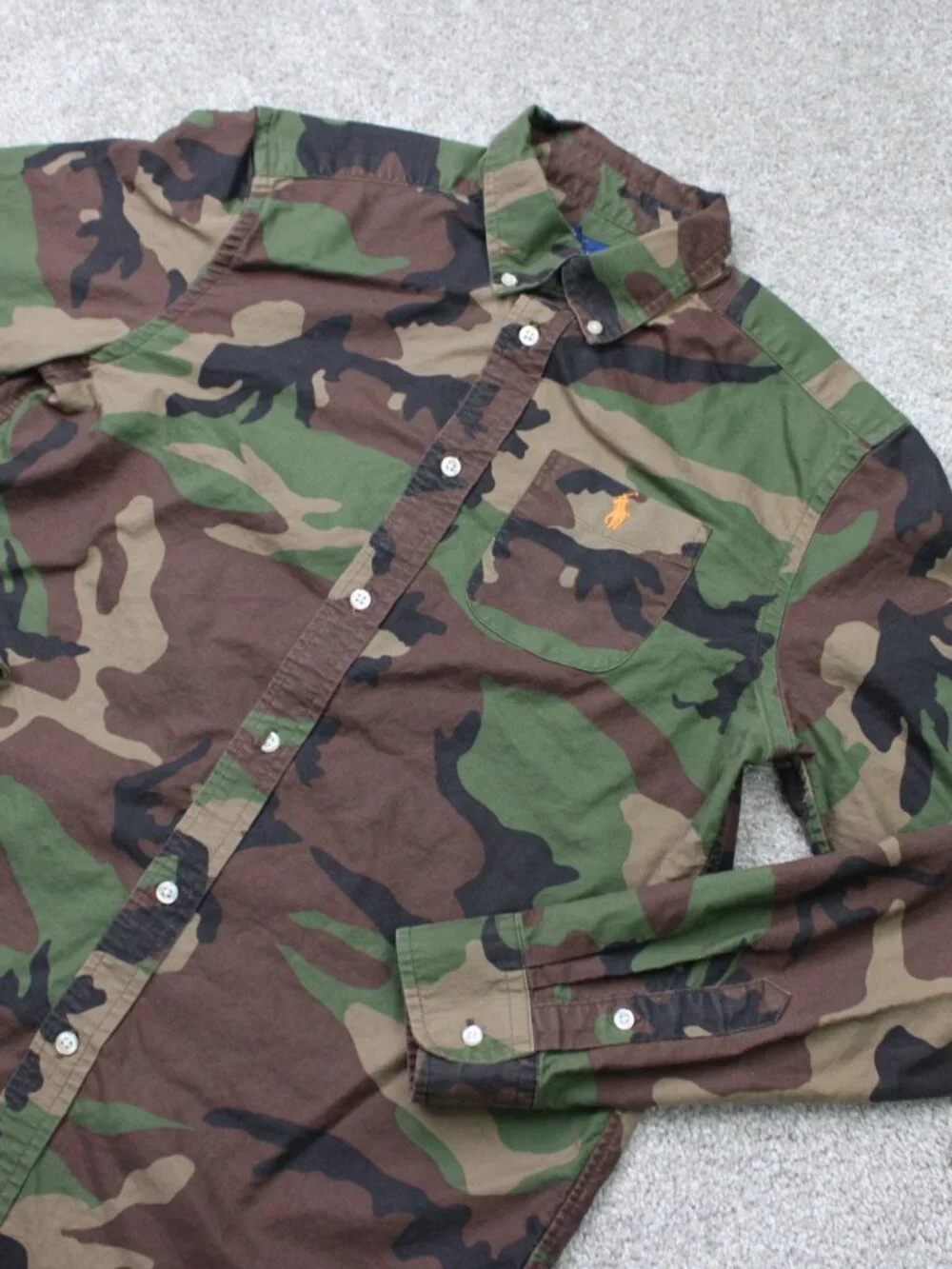 Ralph Lauren Shirt Youth XL (18-20) Green/Black Camo 100% Cotton Long Sleeve